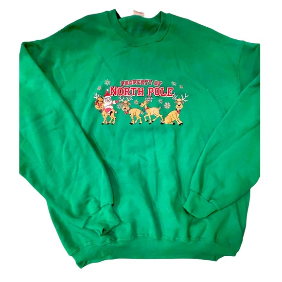 Christmas Sweatshirt: Property of North Pole: Santa and Rudolph: Unisex XL - Picture 1 of 3